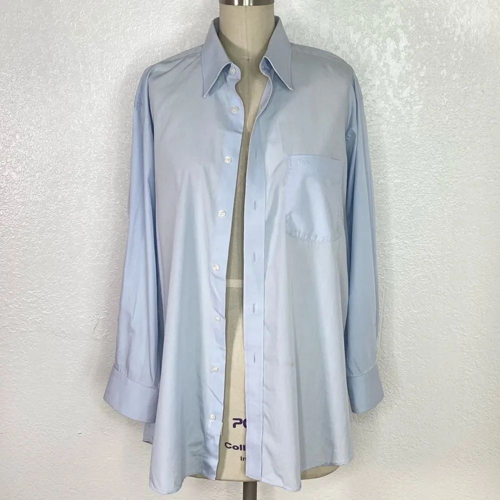 Vintage retro Christian Dior Monsieur Y2K baby blue oversize shirt M